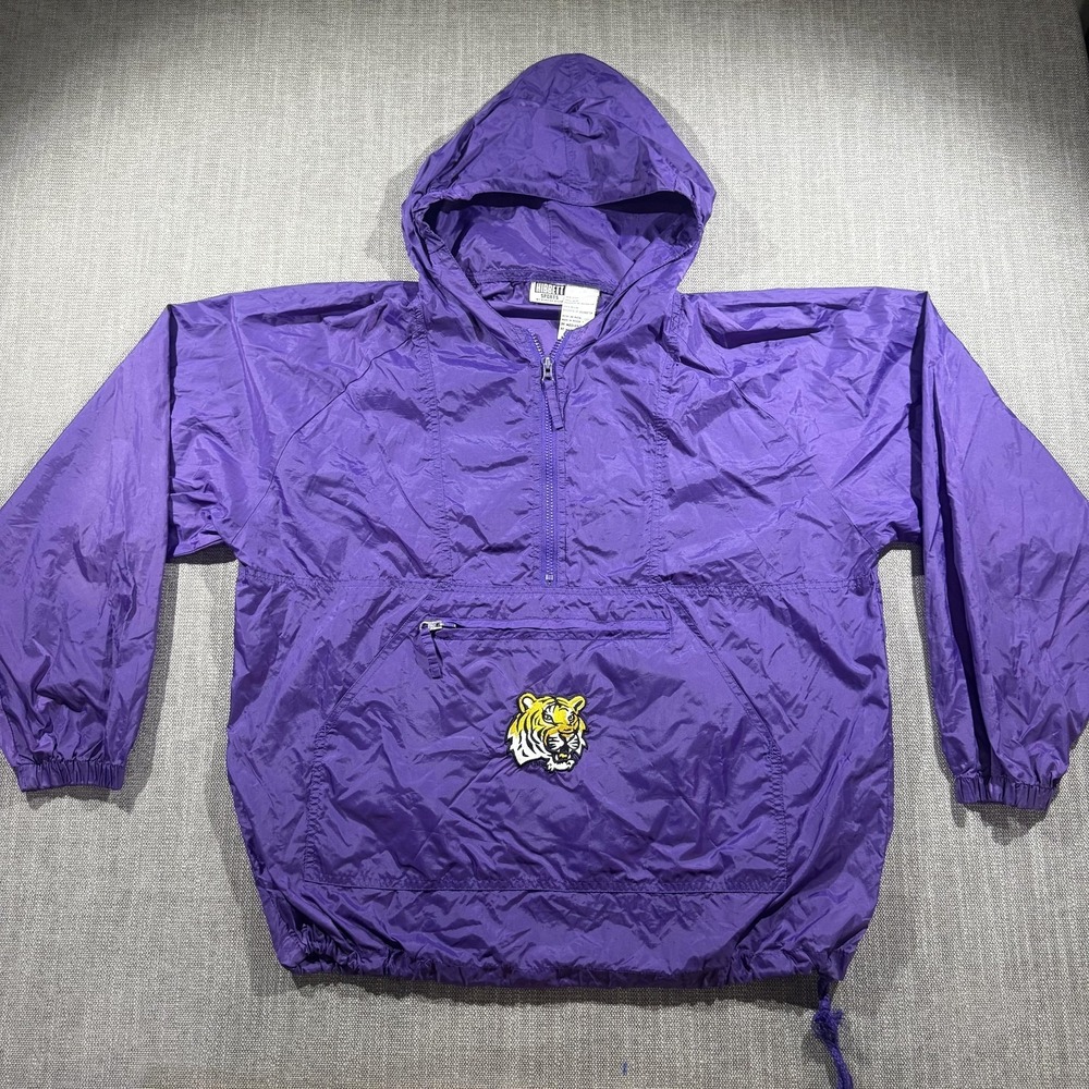 Vintage Hibbett Sports Jacket Mens Medium Purple Pullover Tiger Windbreaker 90s